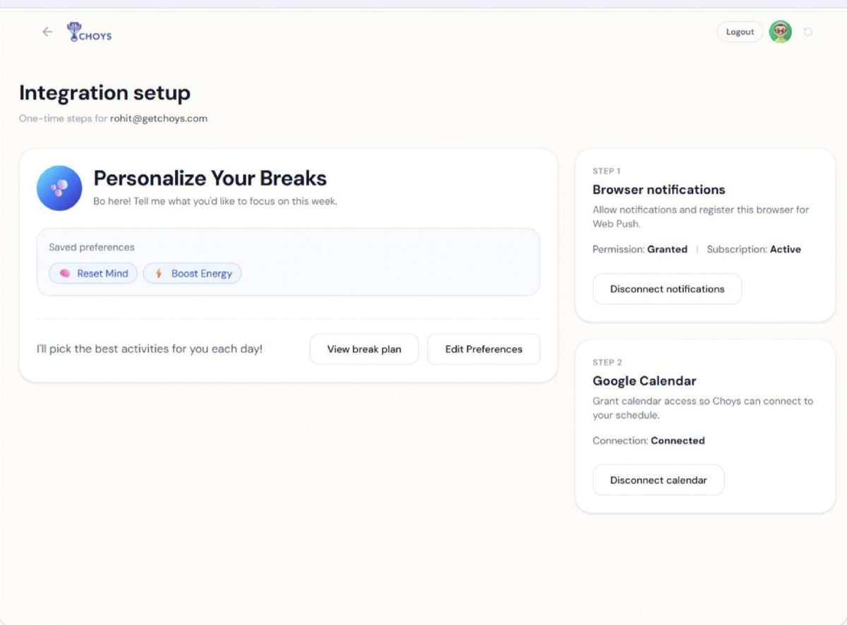 Integration setup shows what is connected and lets you disconnect.